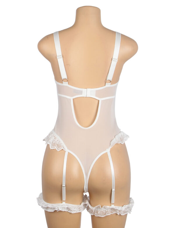 Body dentelle échancré à jarretières intégrées blanc (3) Body dentelle échancré à jarretières intégrées
