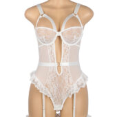 Body dentelle échancré à jarretières intégrées blanc (4) Body dentelle échancré à jarretières intégrées