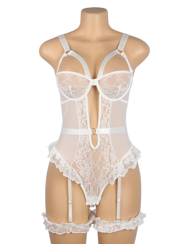 Body dentelle échancré à jarretières intégrées blanc (4) Body dentelle échancré à jarretières intégrées