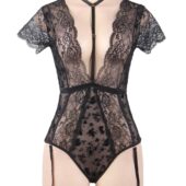 Body dentelle florale manches courtes jarretières