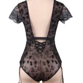 Body dentelle florale manches courtes jarretières
