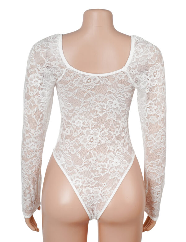 Body dentelle manches longues col carré blanc (3) Body dentelle manches longues col carré