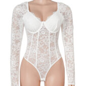 Body dentelle manches longues col carré blanc (4) Body dentelle manches longues col carré