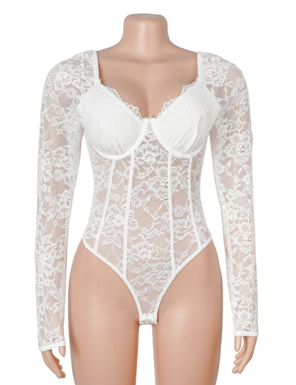 Body dentelle manches longues col carré blanc (4) Body dentelle manches longues col carré