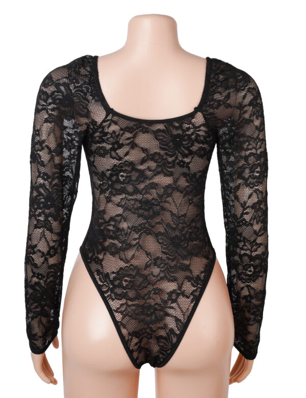 Body dentelle manches longues col carré noir (3) Body dentelle manches longues col carré