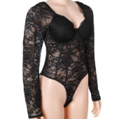 Body dentelle manches longues col carré noir (4) Body dentelle manches longues col carré