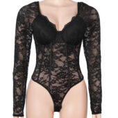 Body dentelle manches longues col carré noir (6) Body dentelle manches longues col carré