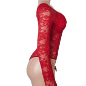 Body dentelle manches longues col carré rouge (4) Body dentelle manches longues col carré