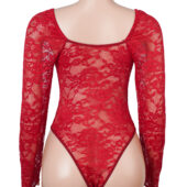 Body dentelle manches longues col carré rouge (5) Body dentelle manches longues col carré