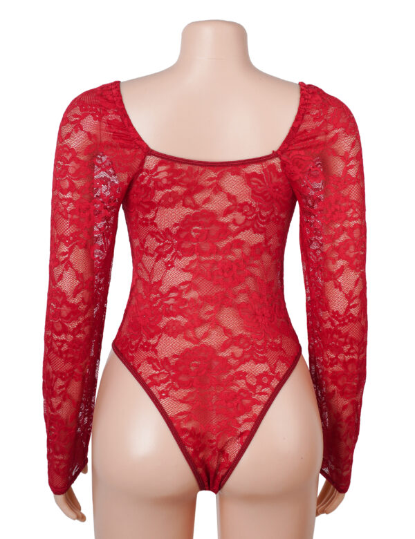 Body dentelle manches longues col carré rouge (5) Body dentelle manches longues col carré