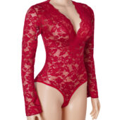 Body dentelle manches longues col montant rouge (3) Body dentelle manches longues col montant