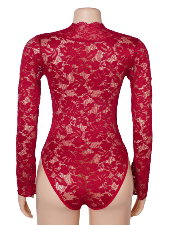 Body dentelle manches longues col montant rouge (4) Body dentelle manches longues col montant