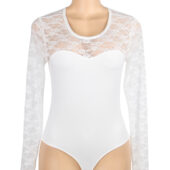Body dentelle manches longues col rond blanc (2) Body dentelle manches longues col rond