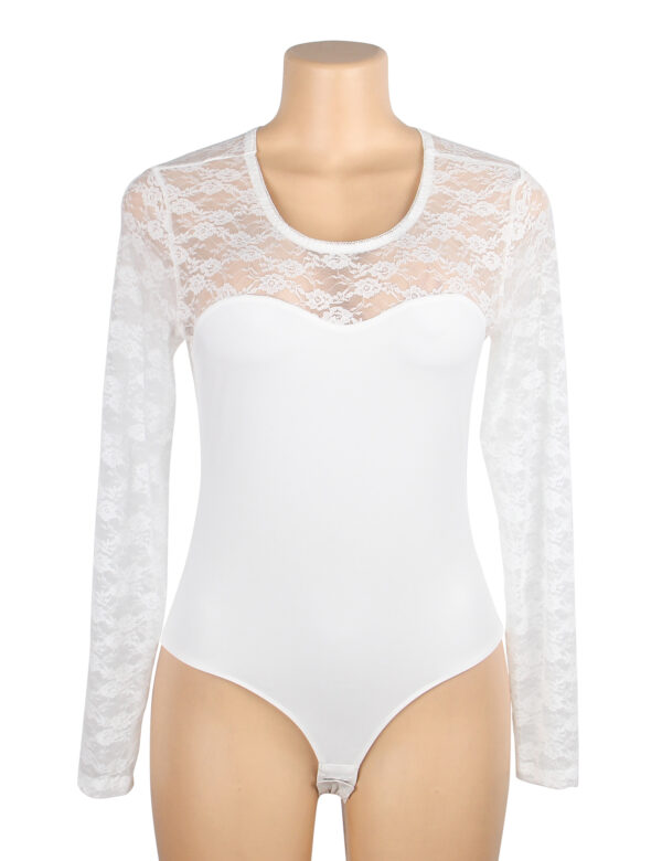 Body dentelle manches longues col rond blanc (2) Body dentelle manches longues col rond