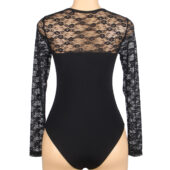 Body dentelle manches longues col rond noir (2) Body dentelle manches longues col rond