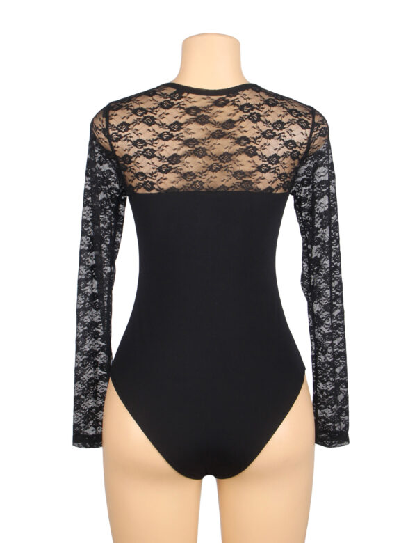 Body dentelle manches longues col rond noir (2) Body dentelle manches longues col rond