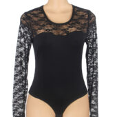Body dentelle manches longues col rond noir (3) Body dentelle manches longues col rond
