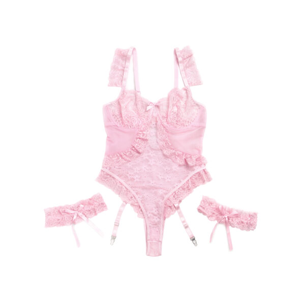 Body dentelle romantique jarretières Rose (6) Body dentelle romantique jarretières