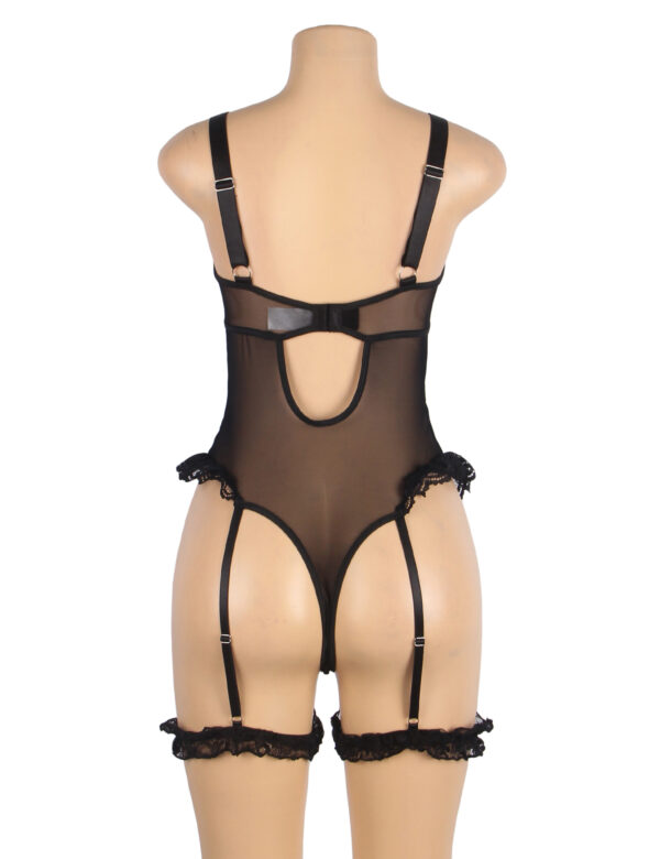 Body dentelle sensuelle à jarretières intégrées noir (2) Body dentelle sensuelle à jarretières intégrées