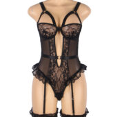 Body dentelle sensuelle à jarretières intégrées noir (4) Body dentelle sensuelle à jarretières intégrées