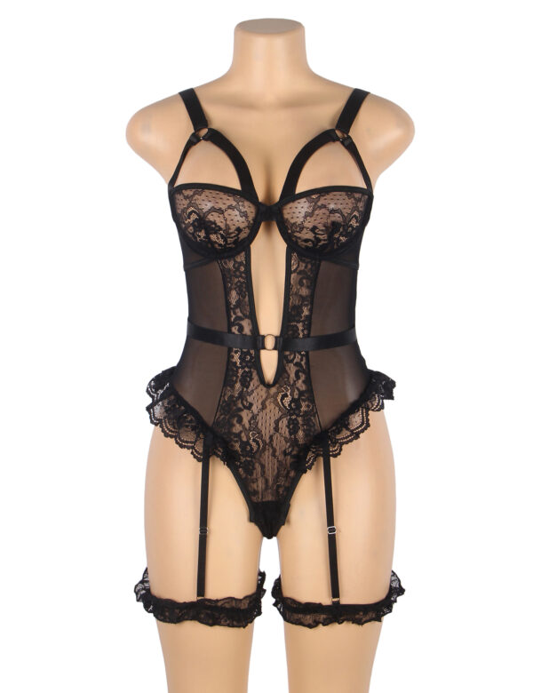 Body dentelle sensuelle à jarretières intégrées noir (4) Body dentelle sensuelle à jarretières intégrées