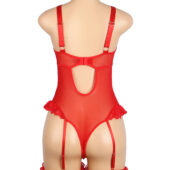 Body dentelle sensuelle à jarretières intégrées rouge (2) Body dentelle sensuelle à jarretières intégrées