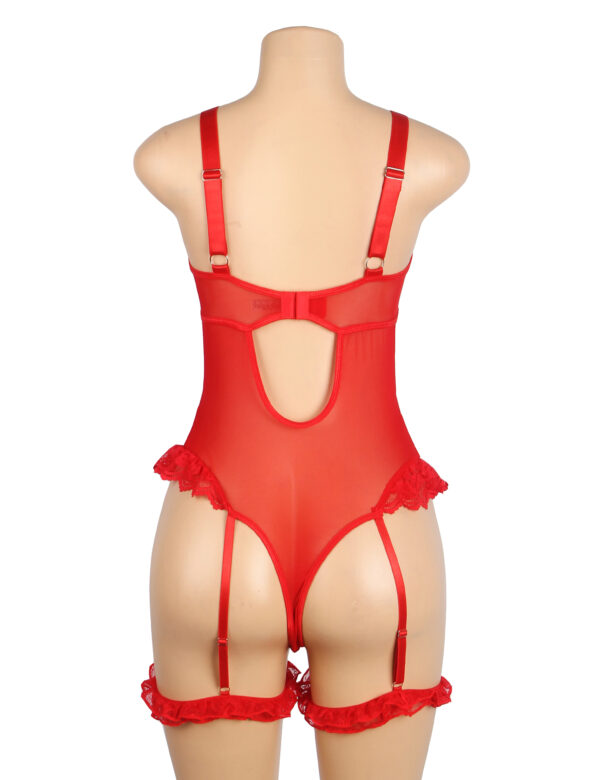 Body dentelle sensuelle à jarretières intégrées rouge (2) Body dentelle sensuelle à jarretières intégrées