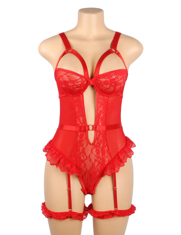 Body dentelle sensuelle à jarretières intégrées rouge (3) Body dentelle sensuelle à jarretières intégrées