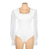 Body manches bouffantes en mousseline col carré blanc (3) Body manches bouffantes en mousseline col carré