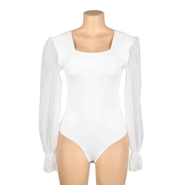 Body manches bouffantes en mousseline col carré blanc (3) Body manches bouffantes en mousseline col carré