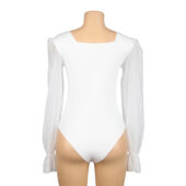 Body manches bouffantes en mousseline col carré blanc (4) Body manches bouffantes en mousseline col carré
