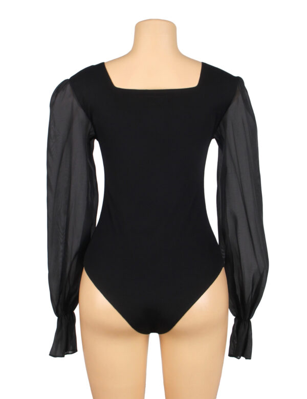 Body manches bouffantes en mousseline col carré noir (2) Body manches bouffantes en mousseline col carré