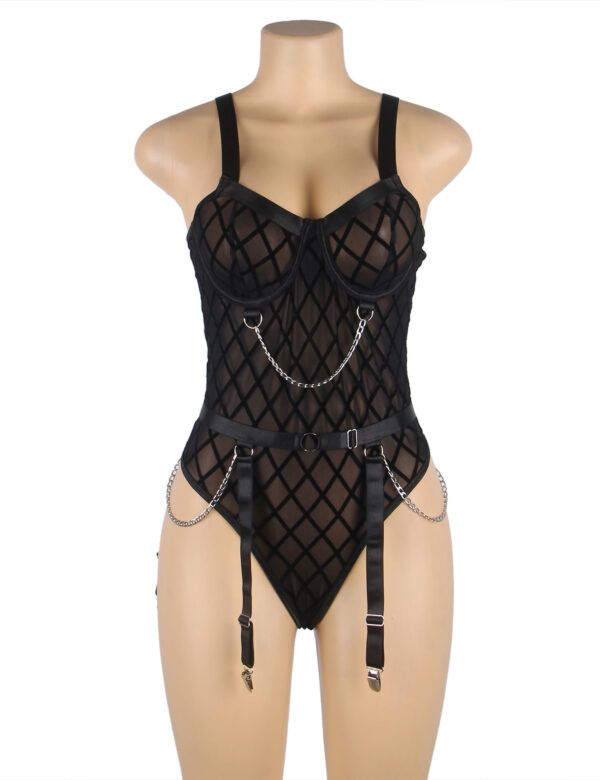 Body mesh cage à chaînes et jarretières