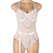 Body mesh cage à chaînes et jarretières — Blanc