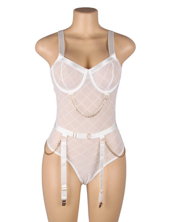 Body mesh cage à chaînes et jarretières — Blanc