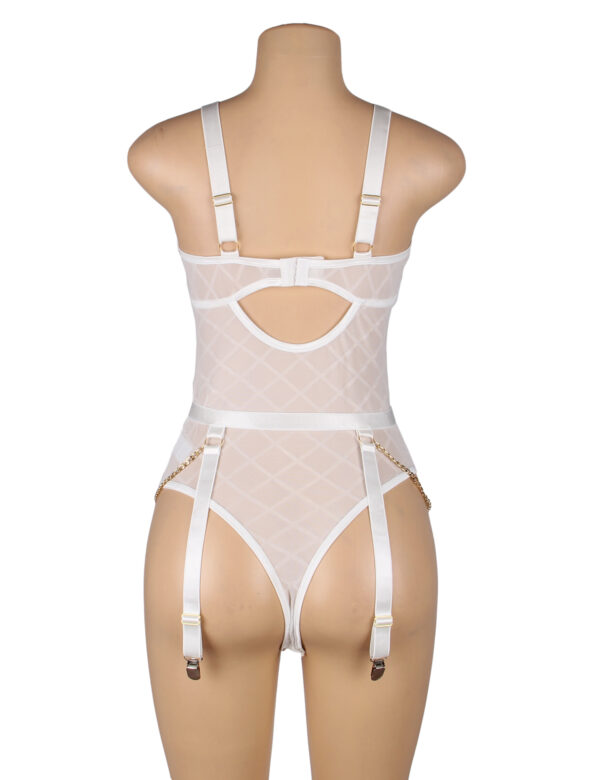 Body mesh cage à chaînes et jarretières — Blanc