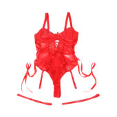 Body similicuir rouge lacé jarretières (4) Body similicuir rouge lacé jarretières