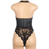 Body similicuir zippé dentelle jarretières noir (3) Body similicuir zippé dentelle jarretières