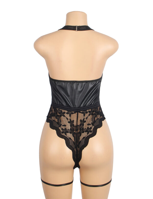Body similicuir zippé dentelle jarretières noir (3) Body similicuir zippé dentelle jarretières