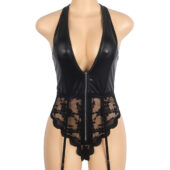 Body similicuir zippé dentelle jarretières noir (4) Body similicuir zippé dentelle jarretières