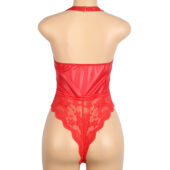 Body similicuir zippé dentelle jarretières rouge (3) Body similicuir zippé dentelle jarretières