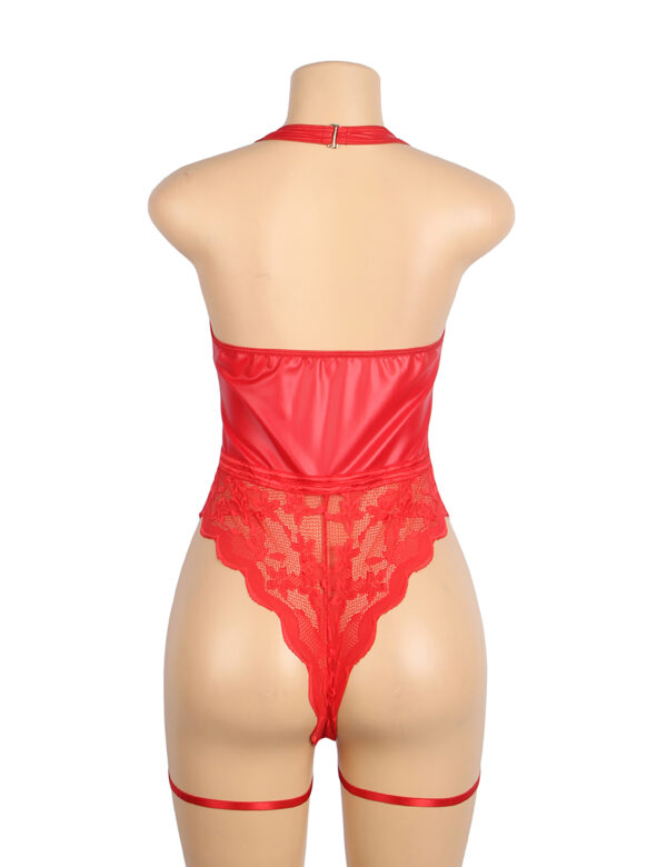 Body similicuir zippé dentelle jarretières rouge (3) Body similicuir zippé dentelle jarretières