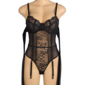 Bustier cage nœuds satin jarretières noir