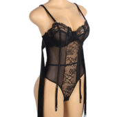 Bustier cage nœuds satin jarretières noir