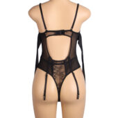 Bustier cage nœuds satin jarretières noir