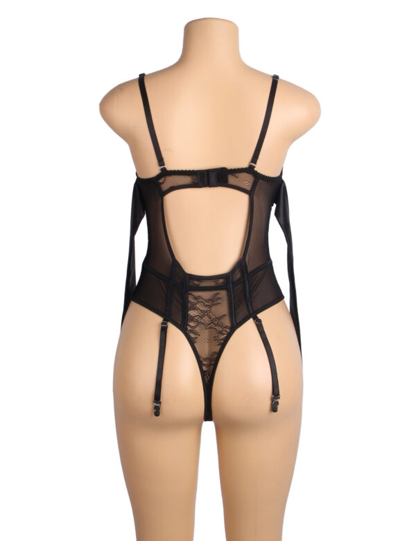 Bustier cage nœuds satin jarretières noir
