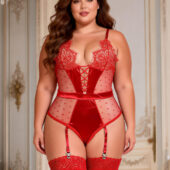 Bustier dentelle lacé à pois jarretières grande taille (1) Bustier dentelle lacé à pois et jarretières