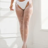 Collants blancs en résille brillante effet porte-jarretelles (2) Collants blancs en résille brillante effet porte-jarretelles