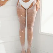 Collants blancs en résille brillante effet porte-jarretelles (6) Collants blancs en résille brillante effet porte-jarretelles