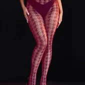 Collants bordeaux en résille à motifs géométriques (1) Collants bordeaux en résille à motifs géométriques